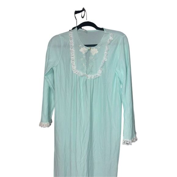 Beautiful Vintage MADE IN USA Long Blue Nightgown Slip 60s Union Made long Sleev - Picture 2 of 6